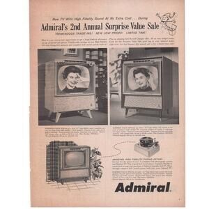 Admiral Console Television Magazine Advertisement B&W 1958 Vintage Original